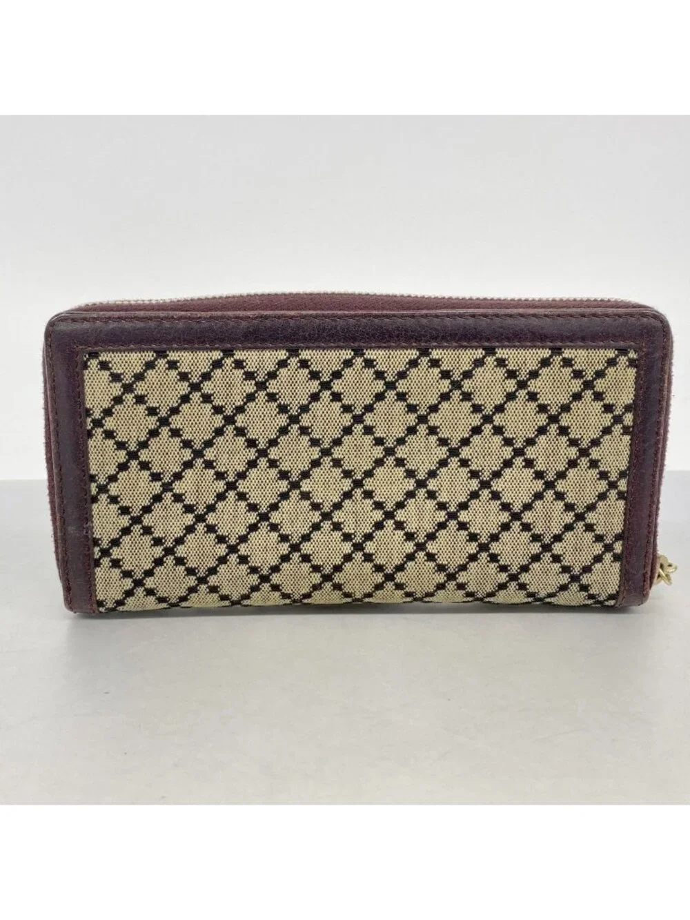 Gucci Wallet Bamboo Diamante Canvas Beige Bordeaux Champagne Gold - Picture 9 of 9